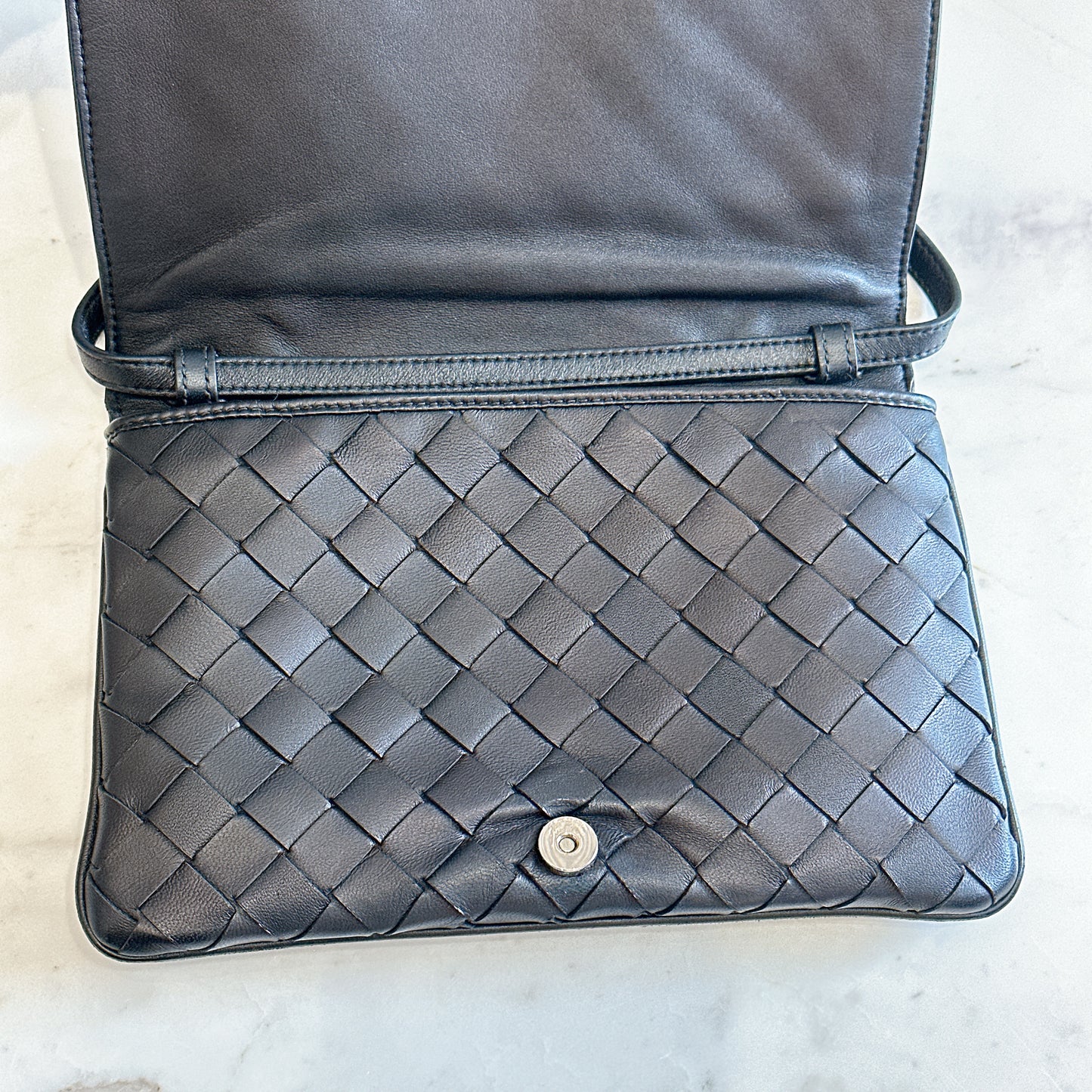 Bottega Veneta Black Intrecciato Leather Wallet on Chain