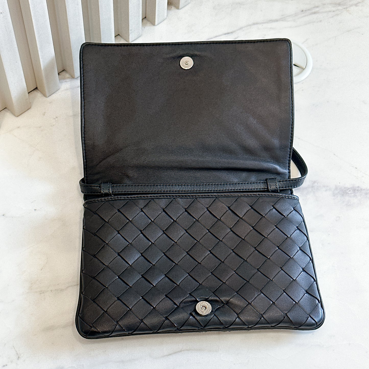 Bottega Veneta Black Intrecciato Leather Wallet on Chain