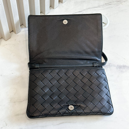 Bottega Veneta Black Intrecciato Leather Wallet on Chain