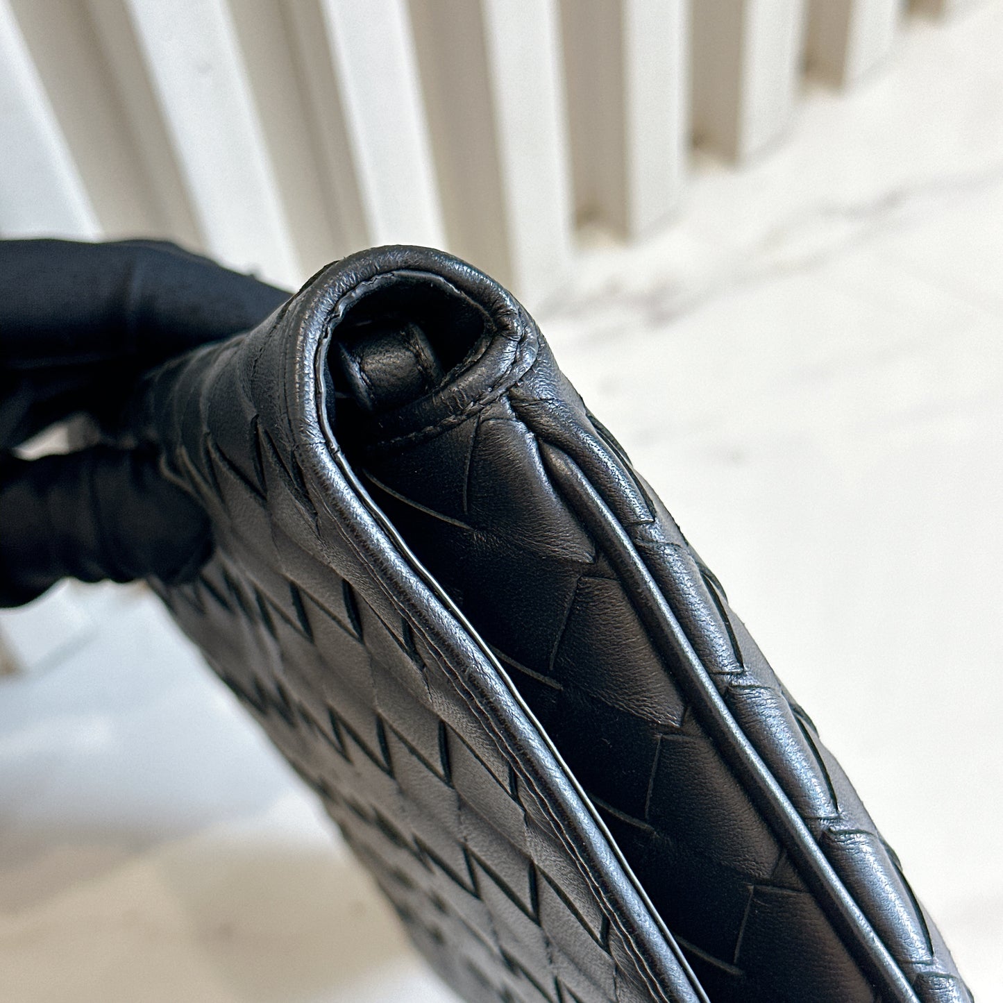 Bottega Veneta Black Intrecciato Leather Wallet on Chain
