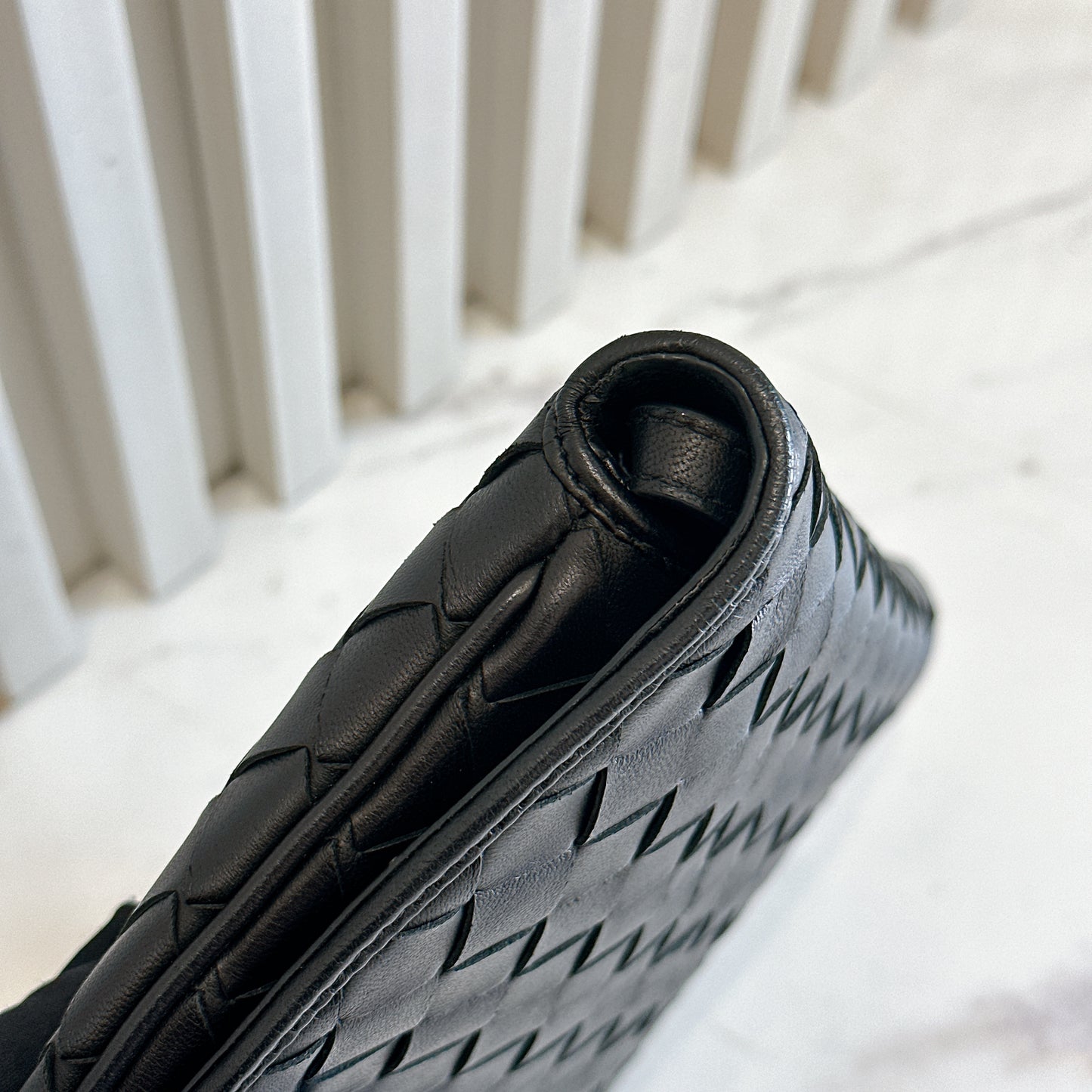 Bottega Veneta Black Intrecciato Leather Wallet on Chain