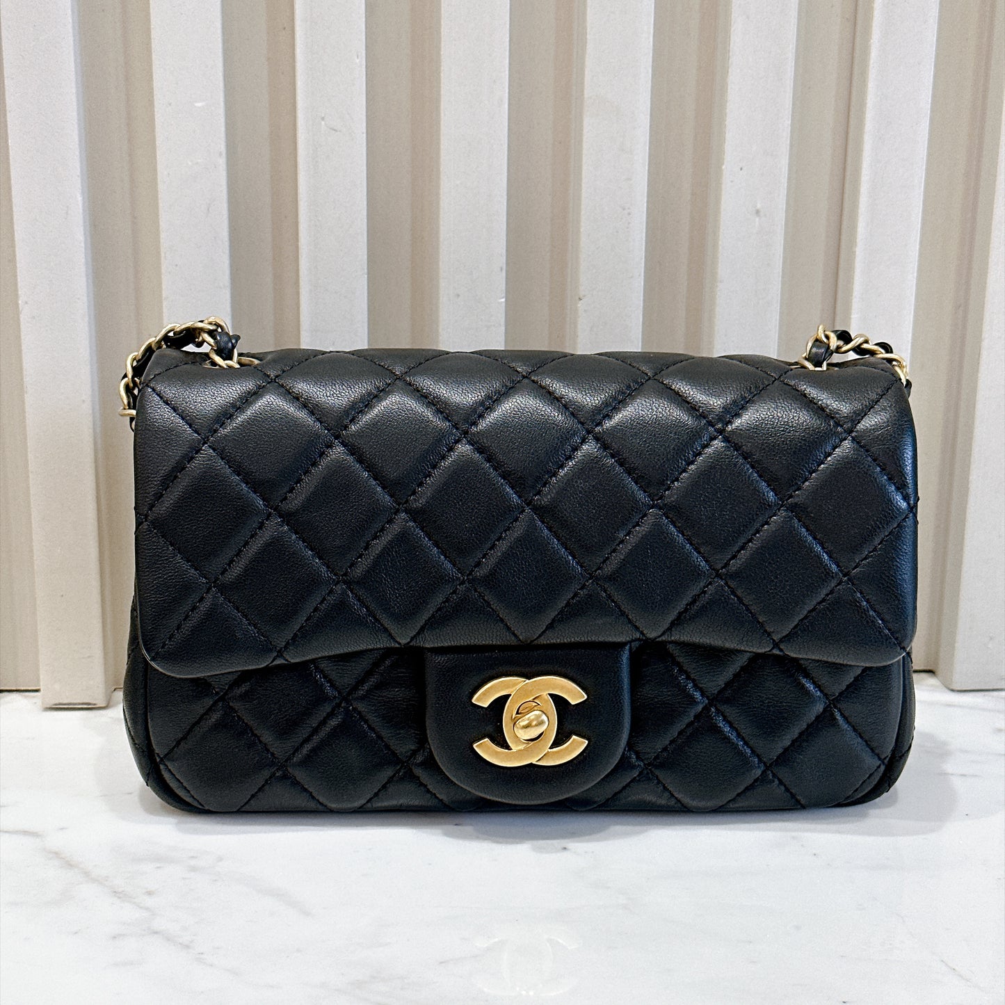 Chanel Mini Rectangle with Pearl Crush in Black GHW
