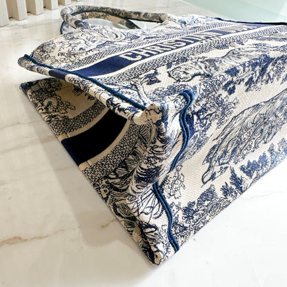 Dior Medium Book Tote in Ecru and Blue Toile De Jouy Embroidery