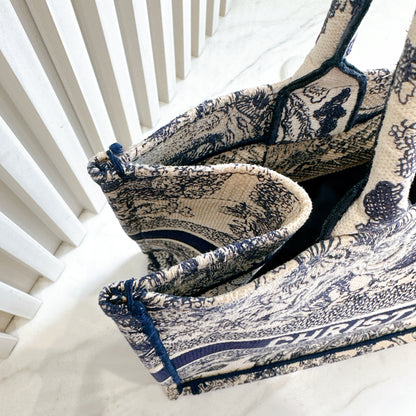 Dior Medium Book Tote in Ecru and Blue Toile De Jouy Embroidery