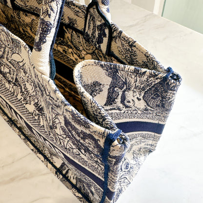 Dior Medium Book Tote in Ecru and Blue Toile De Jouy Embroidery