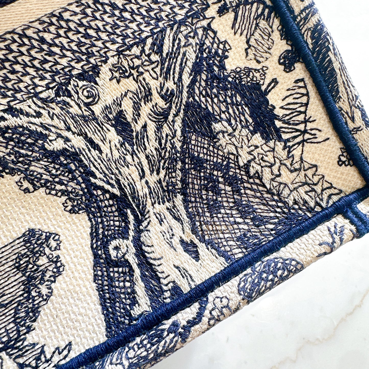Dior Medium Book Tote in Ecru and Blue Toile De Jouy Embroidery