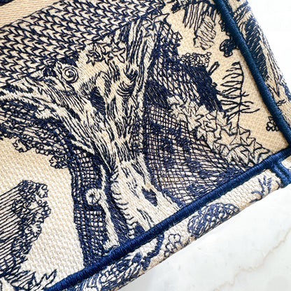 Dior Medium Book Tote in Ecru and Blue Toile De Jouy Embroidery