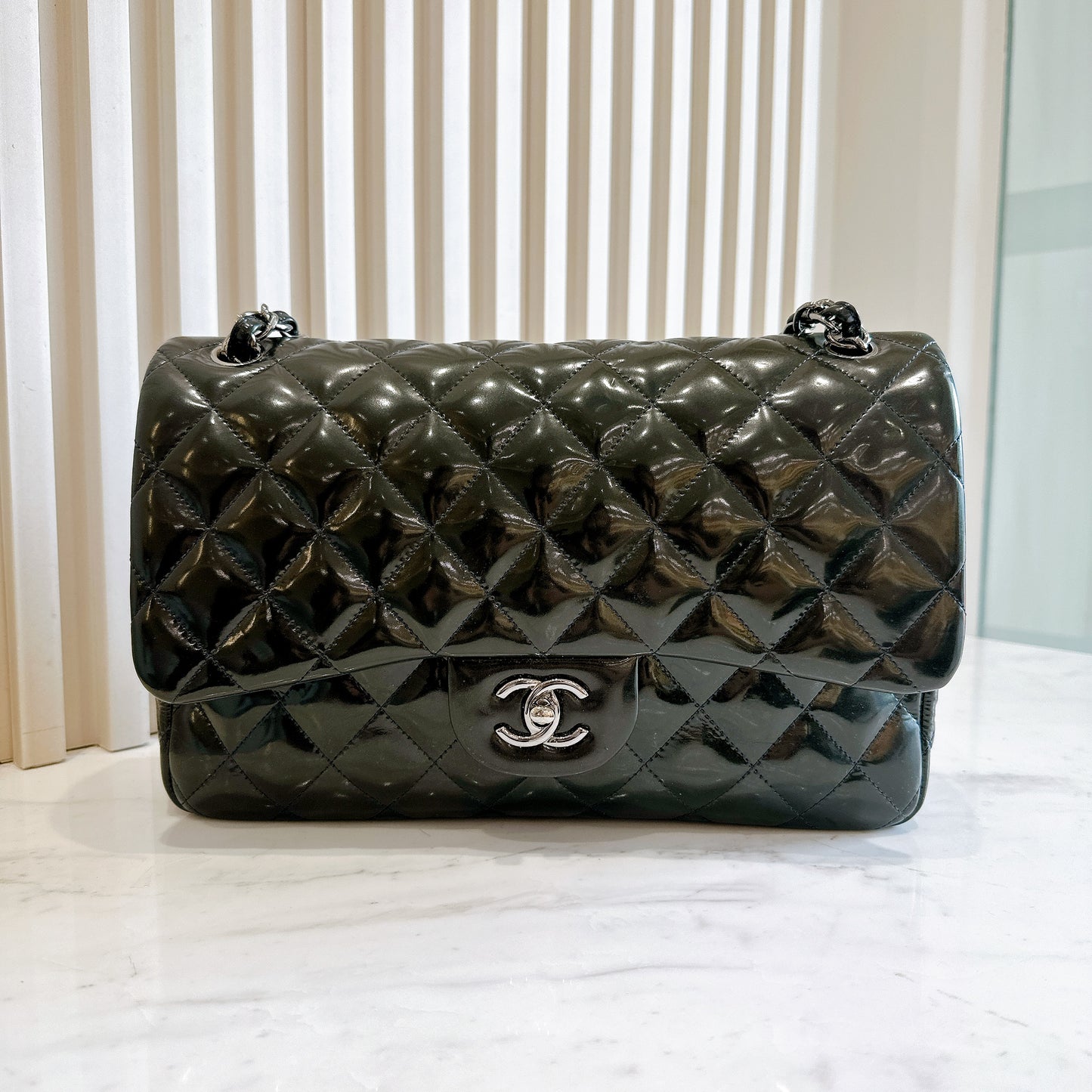 Chanel Jumbo Classic Patent in Black SHW