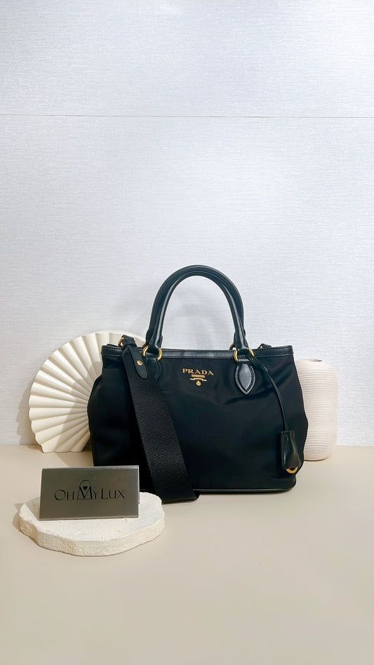 Prada Black Nylon and Leather Tote Bag