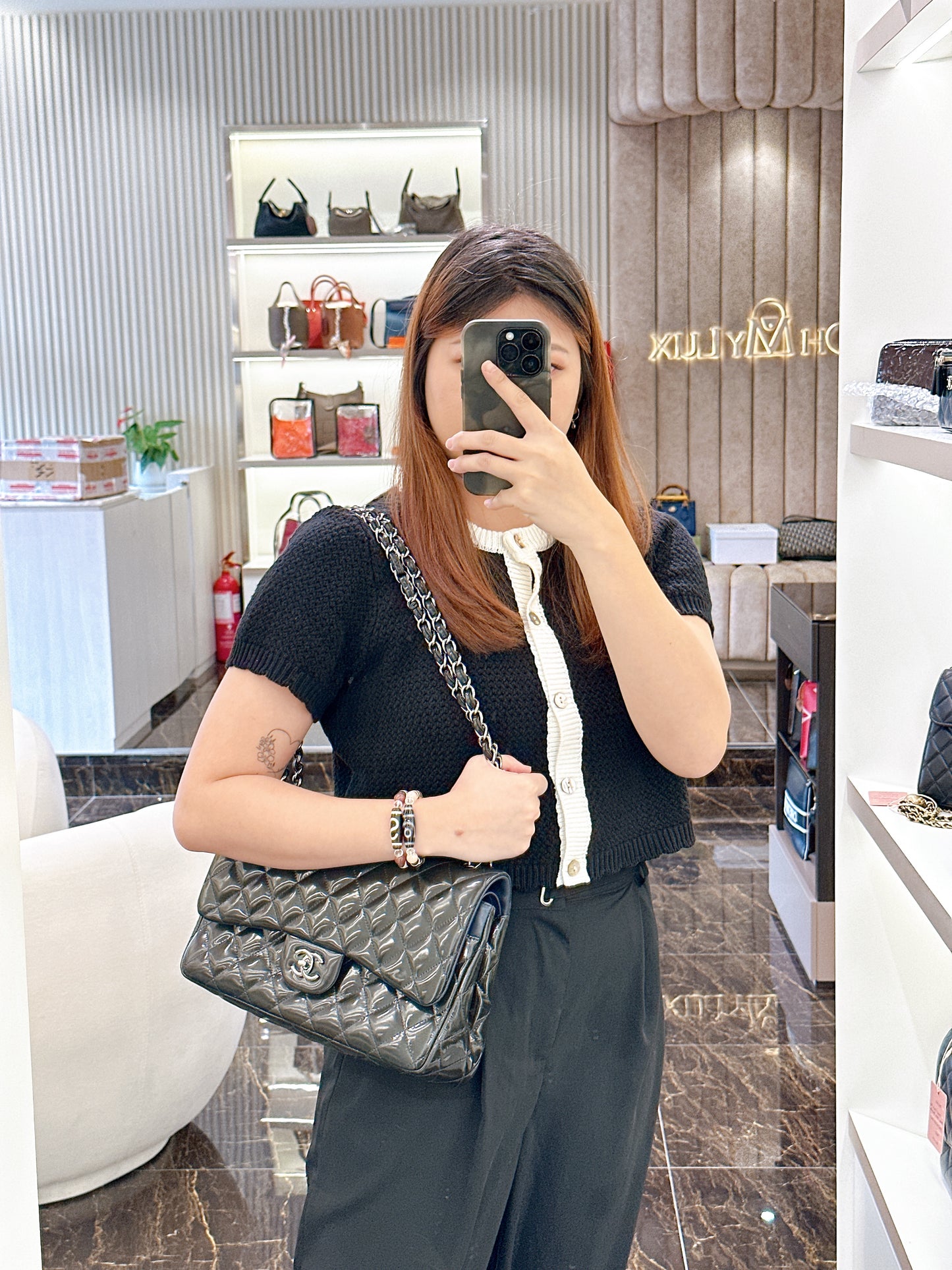 Chanel Jumbo Classic Patent in Black SHW