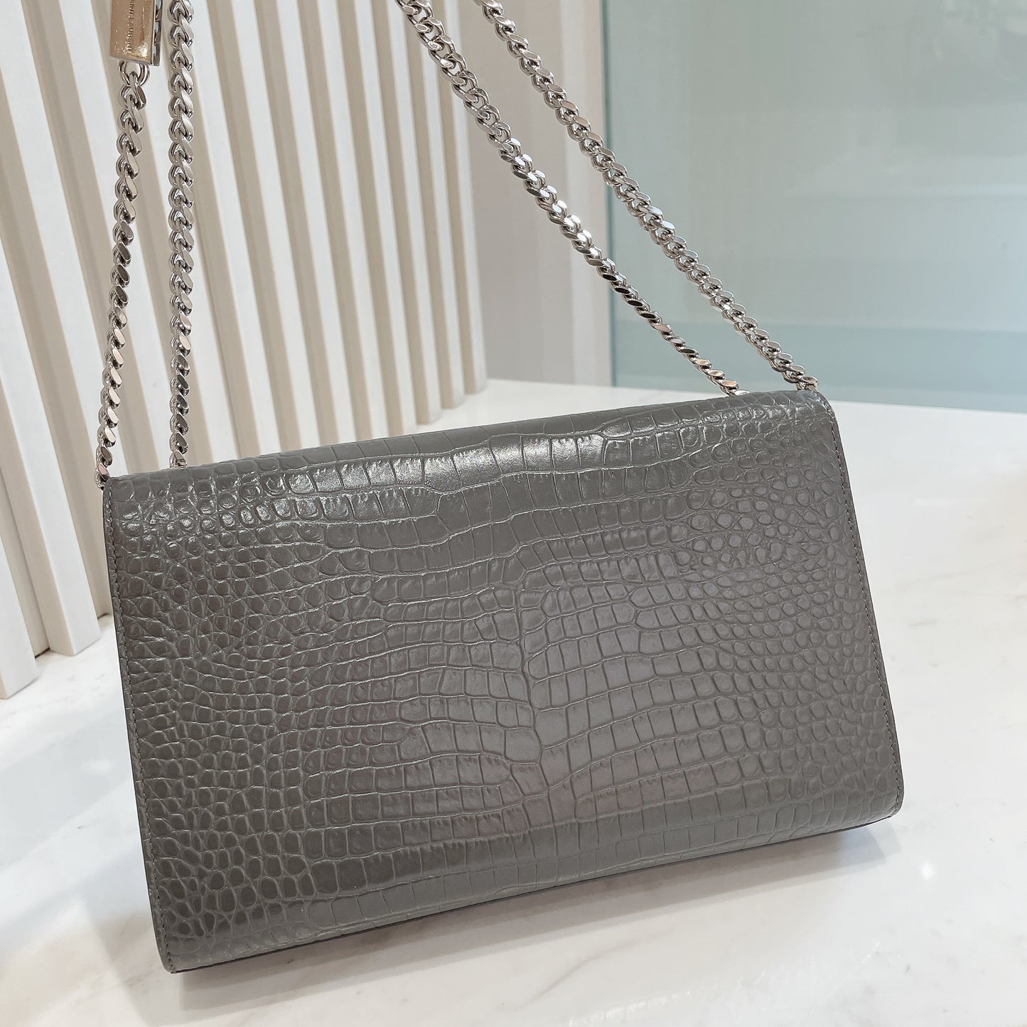 YSL Medium Kate With Tassel in Grey SHW