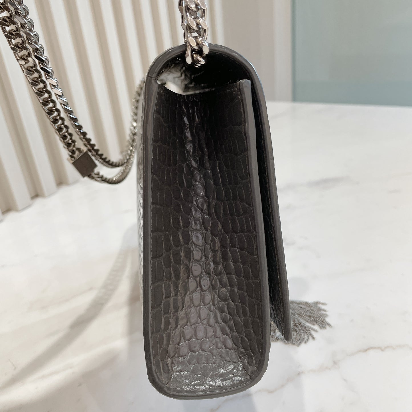 YSL Medium Kate With Tassel in Grey SHW