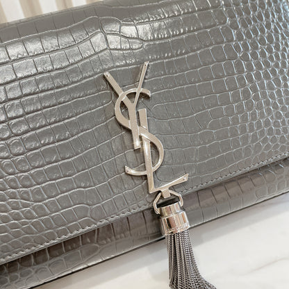 YSL Medium Kate With Tassel in Grey SHW