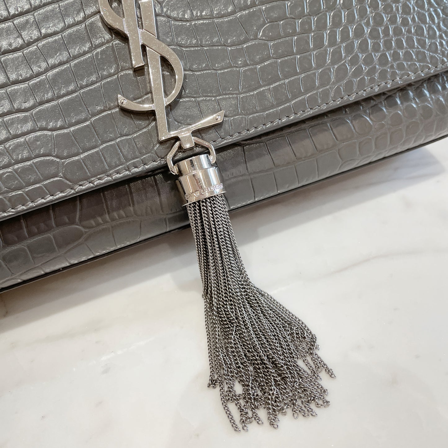 YSL Medium Kate With Tassel in Grey SHW