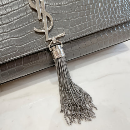 YSL Medium Kate With Tassel in Grey SHW