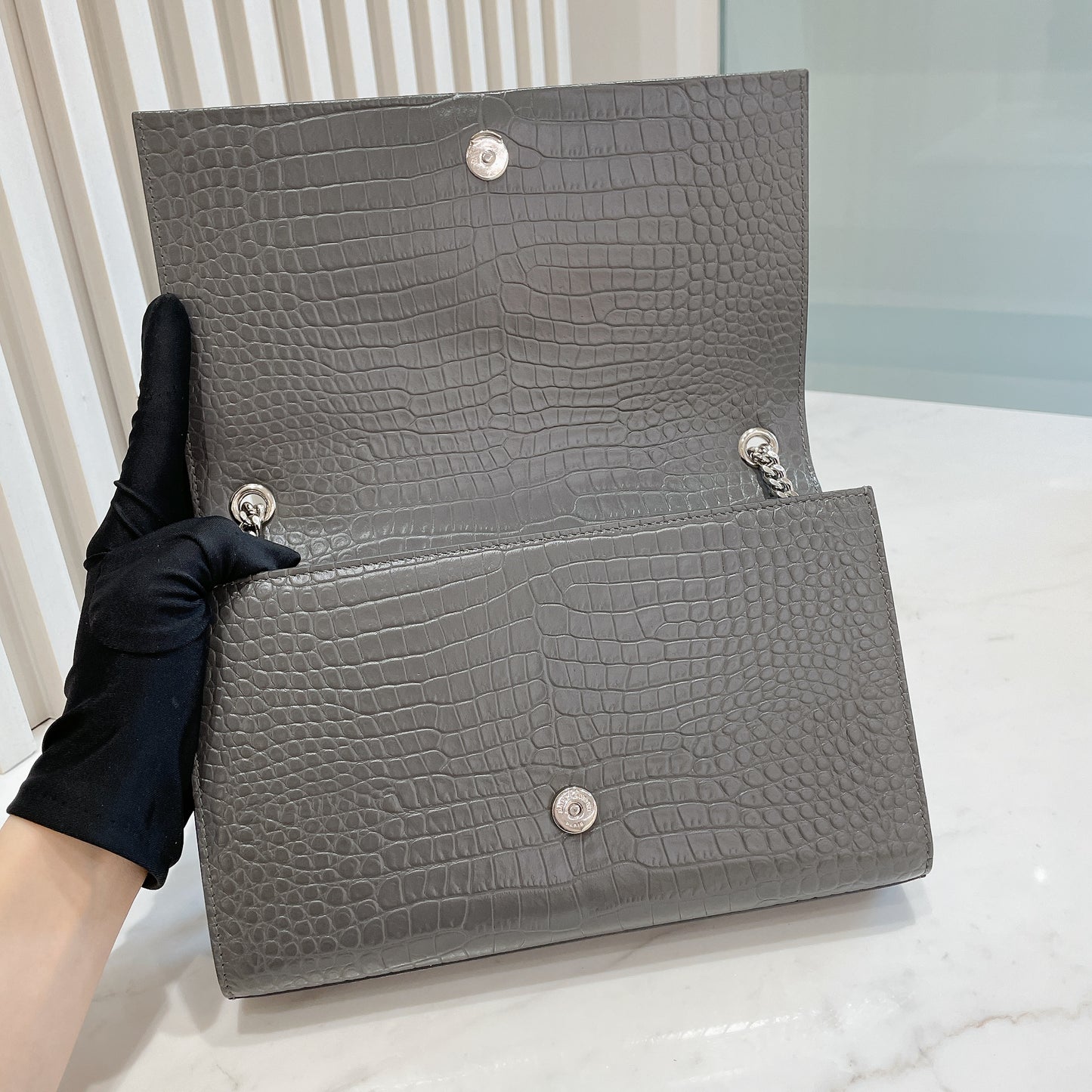 YSL Medium Kate With Tassel in Grey SHW