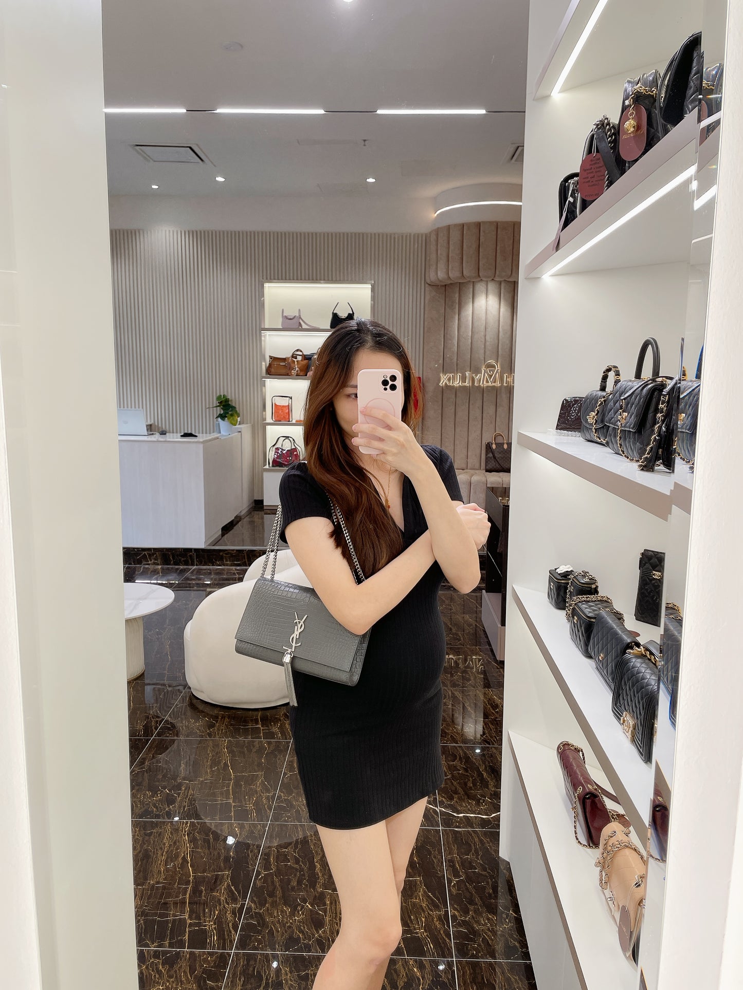 YSL Medium Kate With Tassel in Grey SHW