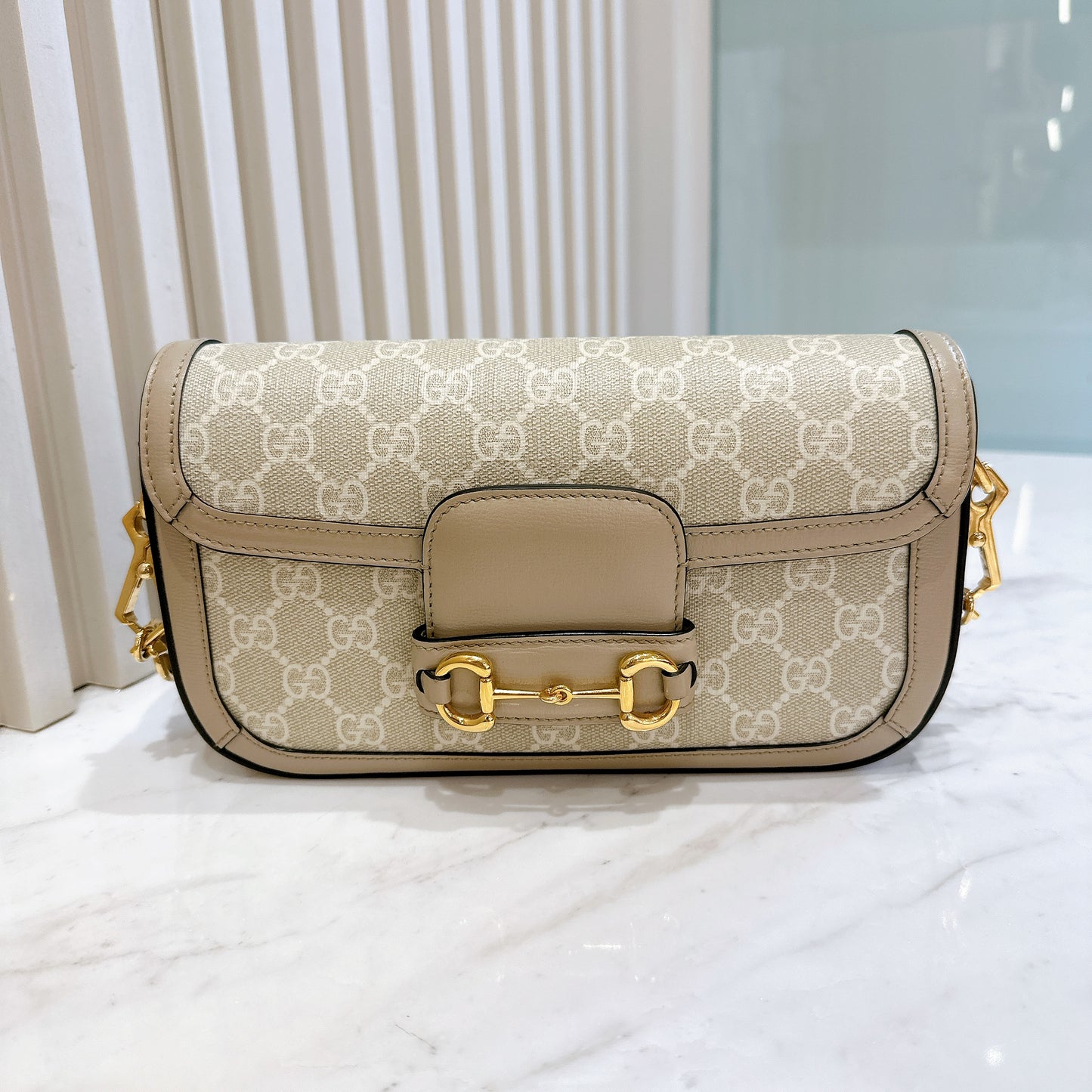 Gucci Horsebit 1955 East West in Beige/White