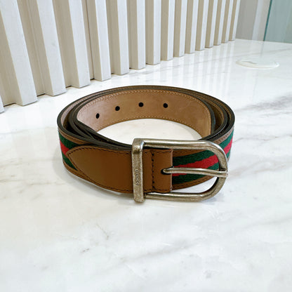 Gucci Striped Web Leather Belt