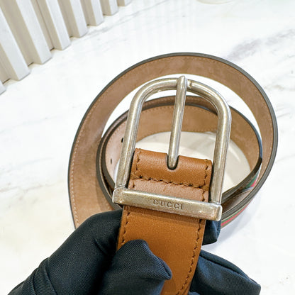 Gucci Striped Web Leather Belt
