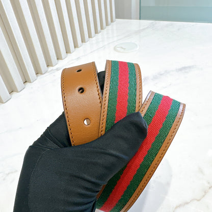 Gucci Striped Web Leather Belt