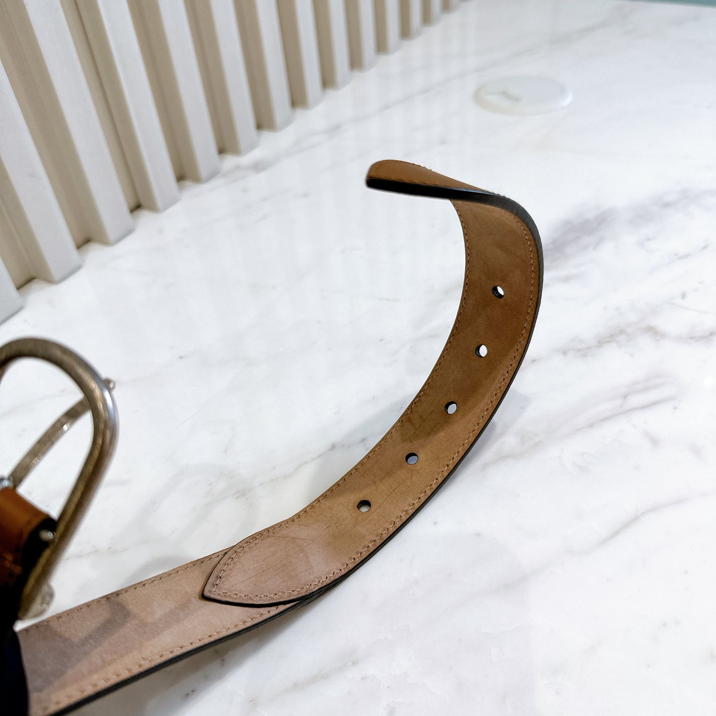 Gucci Striped Web Leather Belt