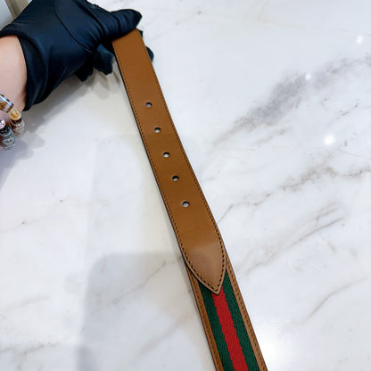 Gucci Striped Web Leather Belt