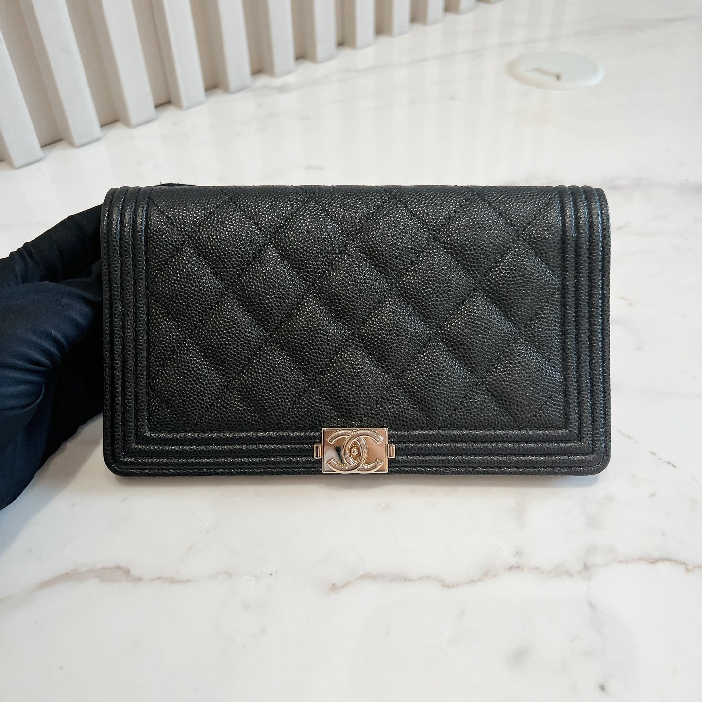 Chanel Boy Wallet Caviar in Black GHW