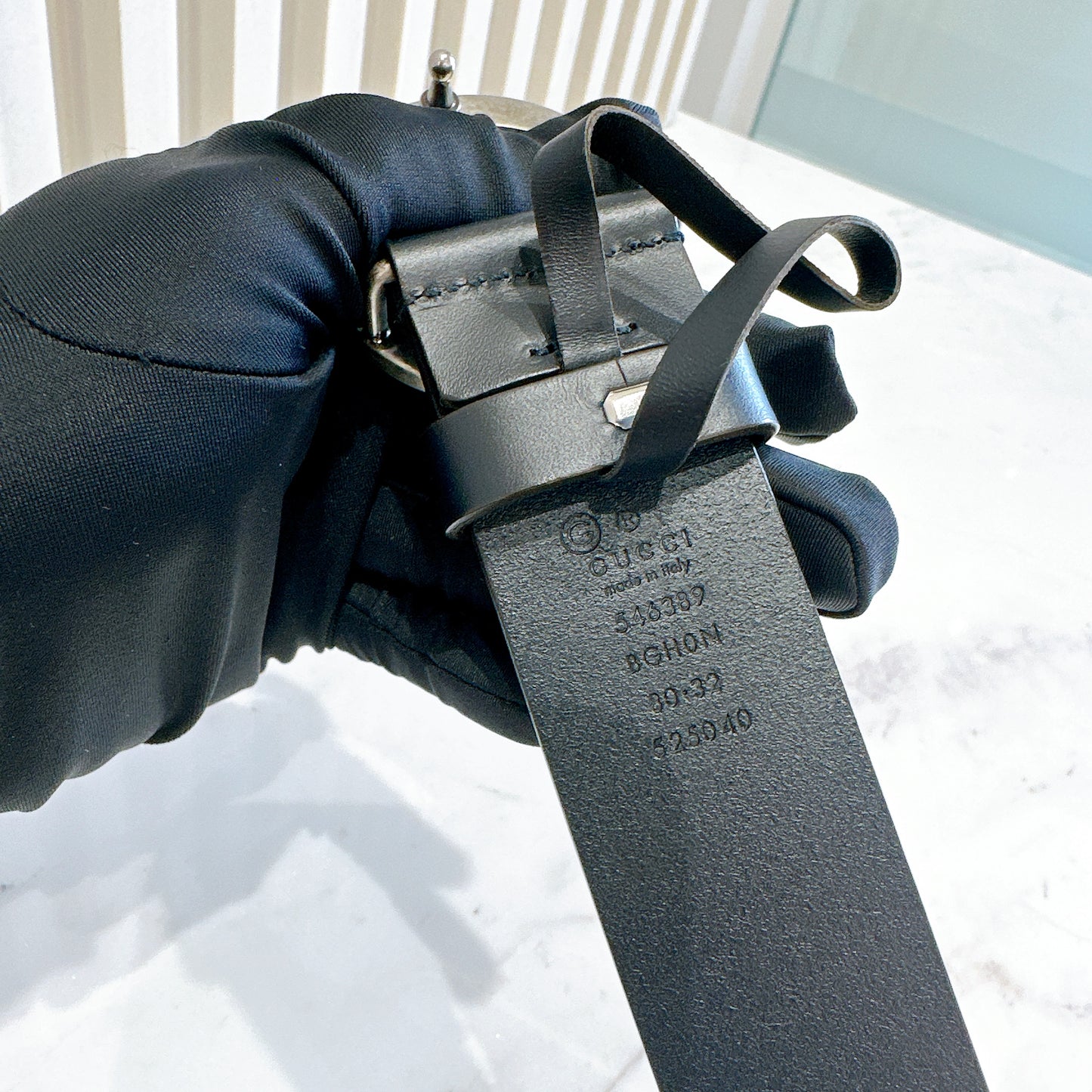 Gucci Black Leather Silver Interlocking Belt