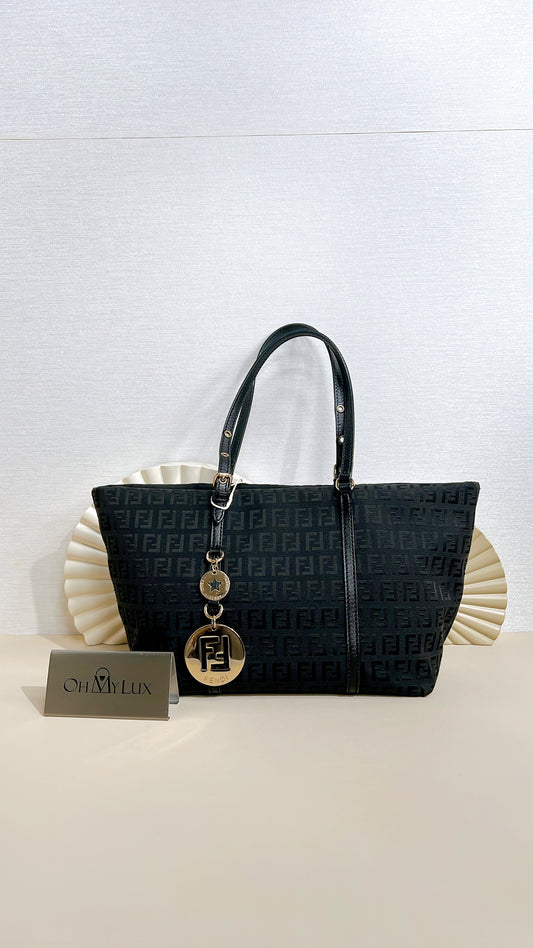 Fendi Black Zucchino Print Canvas Superstar Mini Shopping Tote