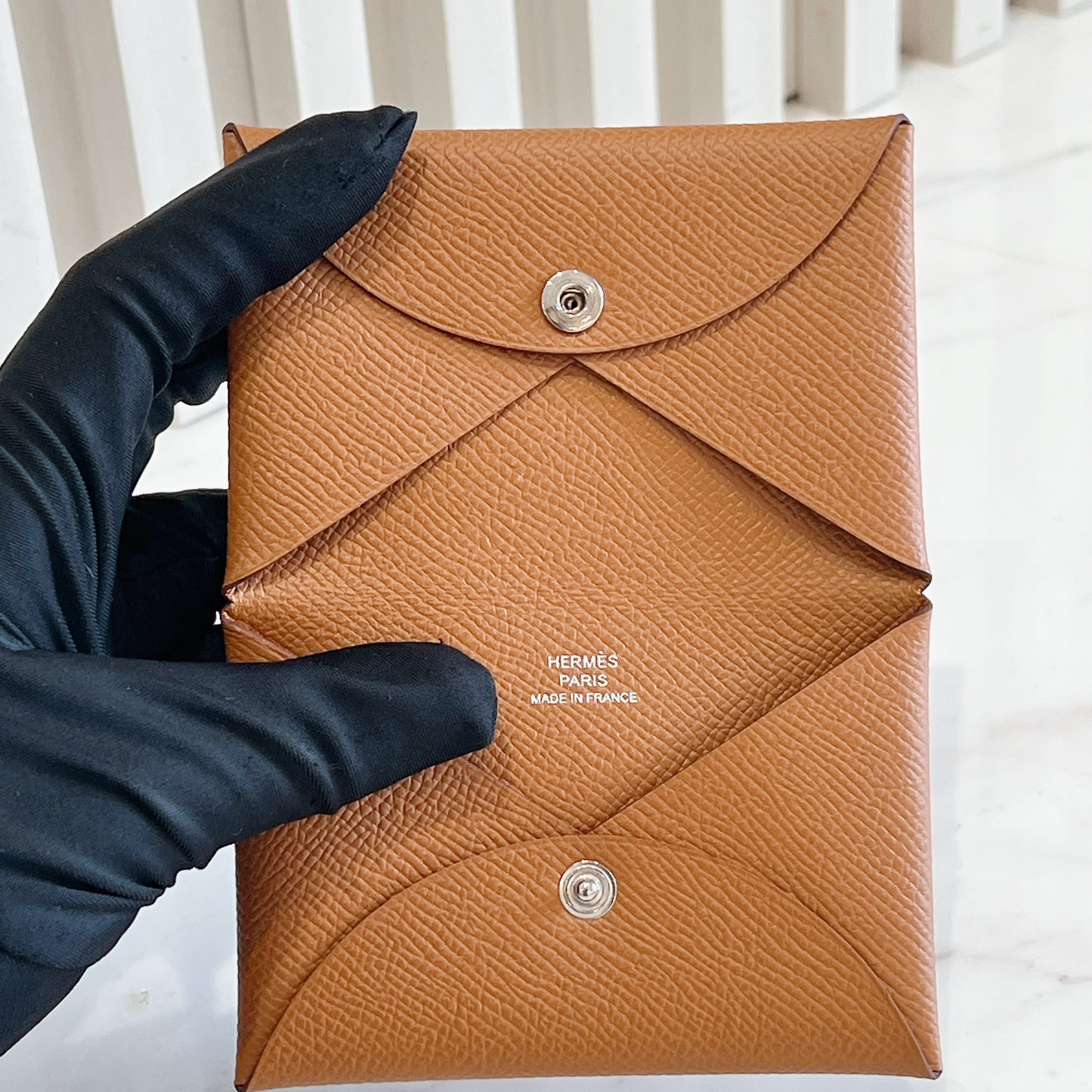 Hermes Calvi Wallet in Gold