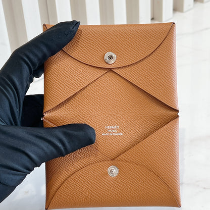 Hermes Calvi Wallet in Gold