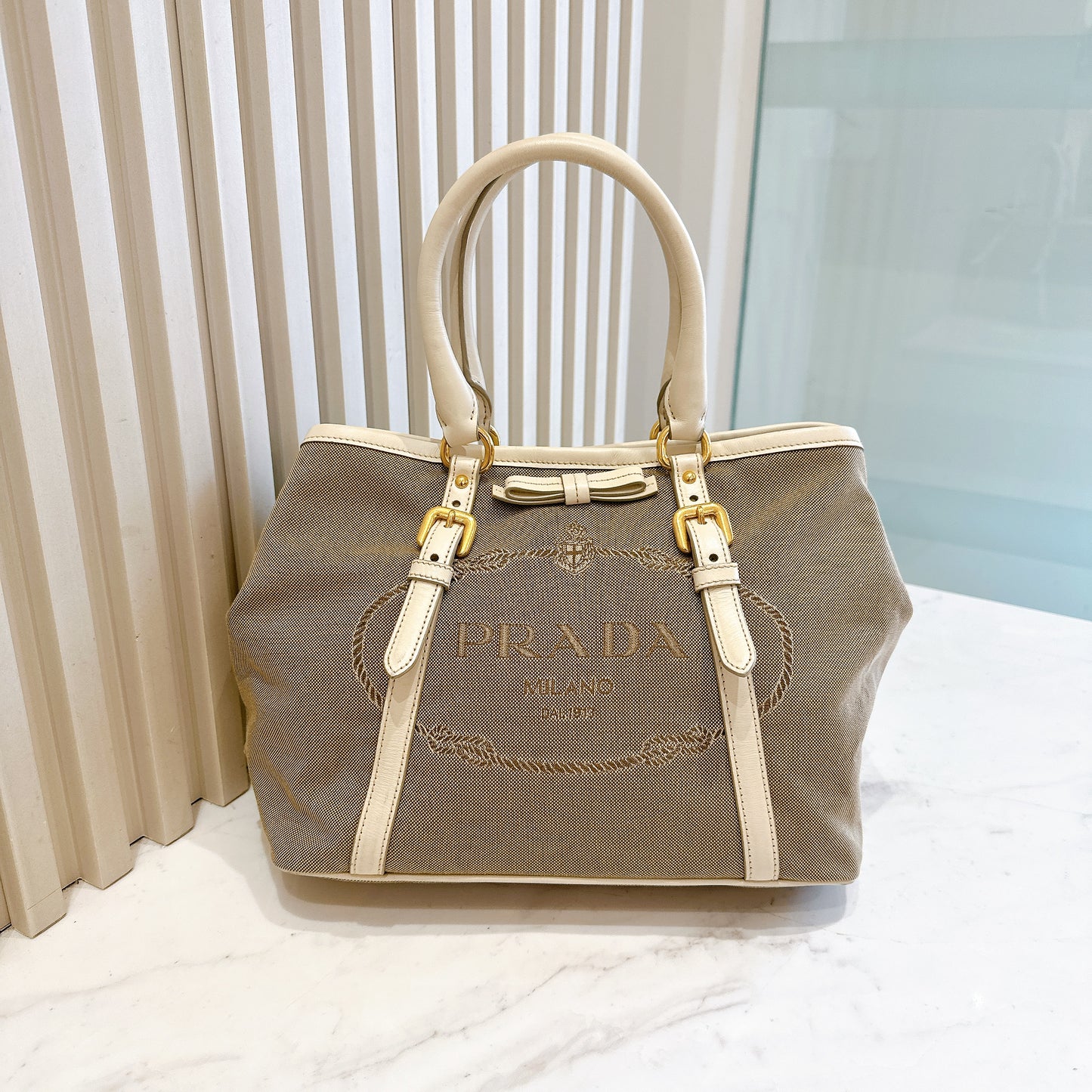 Prada Jacquard Logo Tote Bag