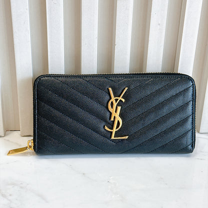 YSL Cassandre Metalasse Zip Around Wallet