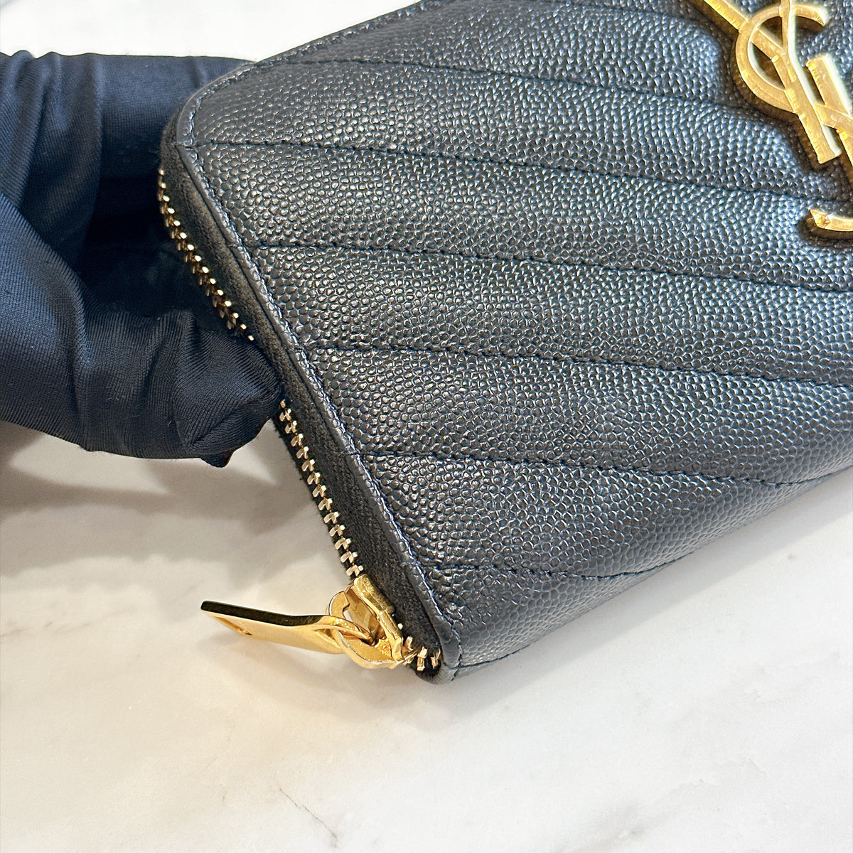 YSL Cassandre Metalasse Zip Around Wallet
