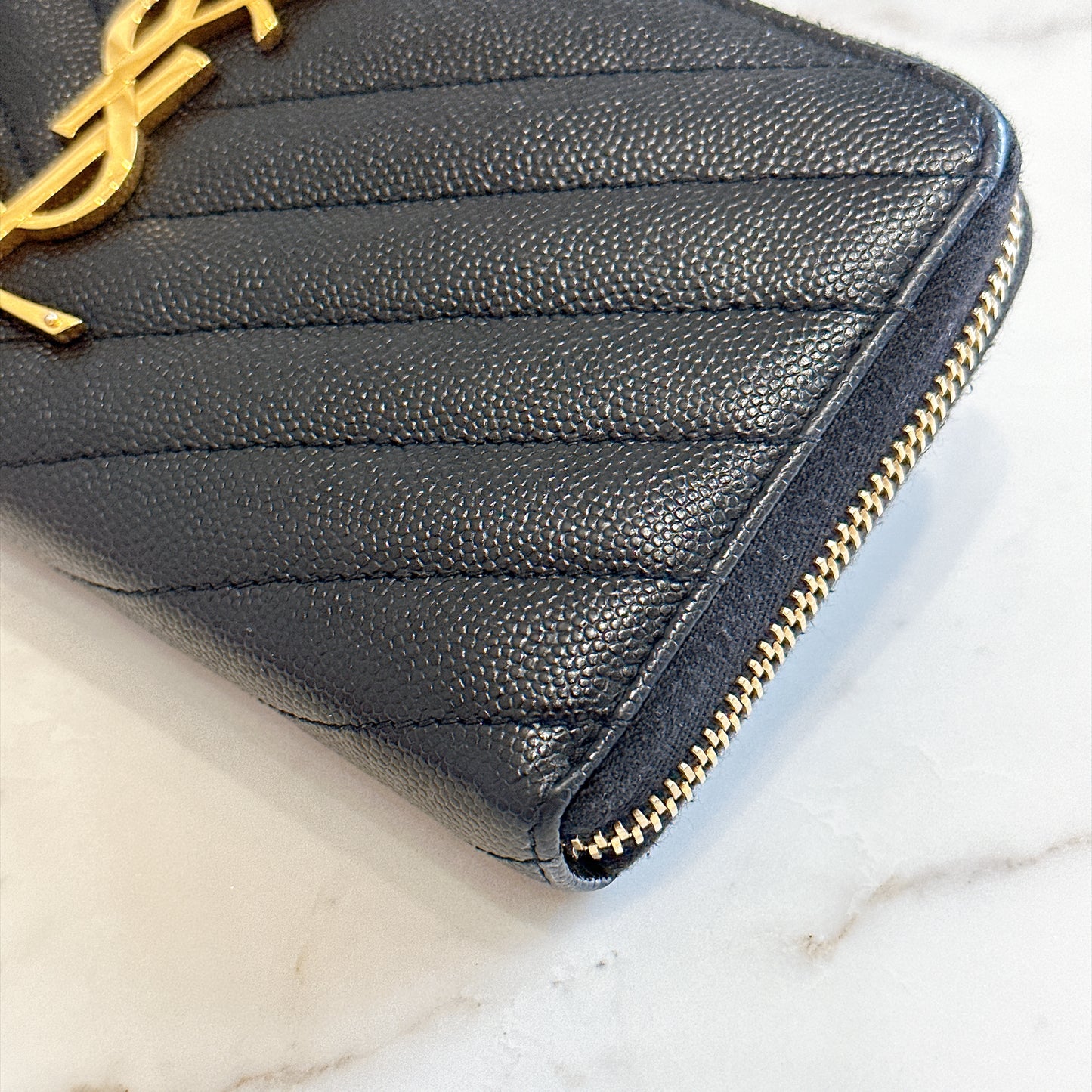 YSL Cassandre Metalasse Zip Around Wallet