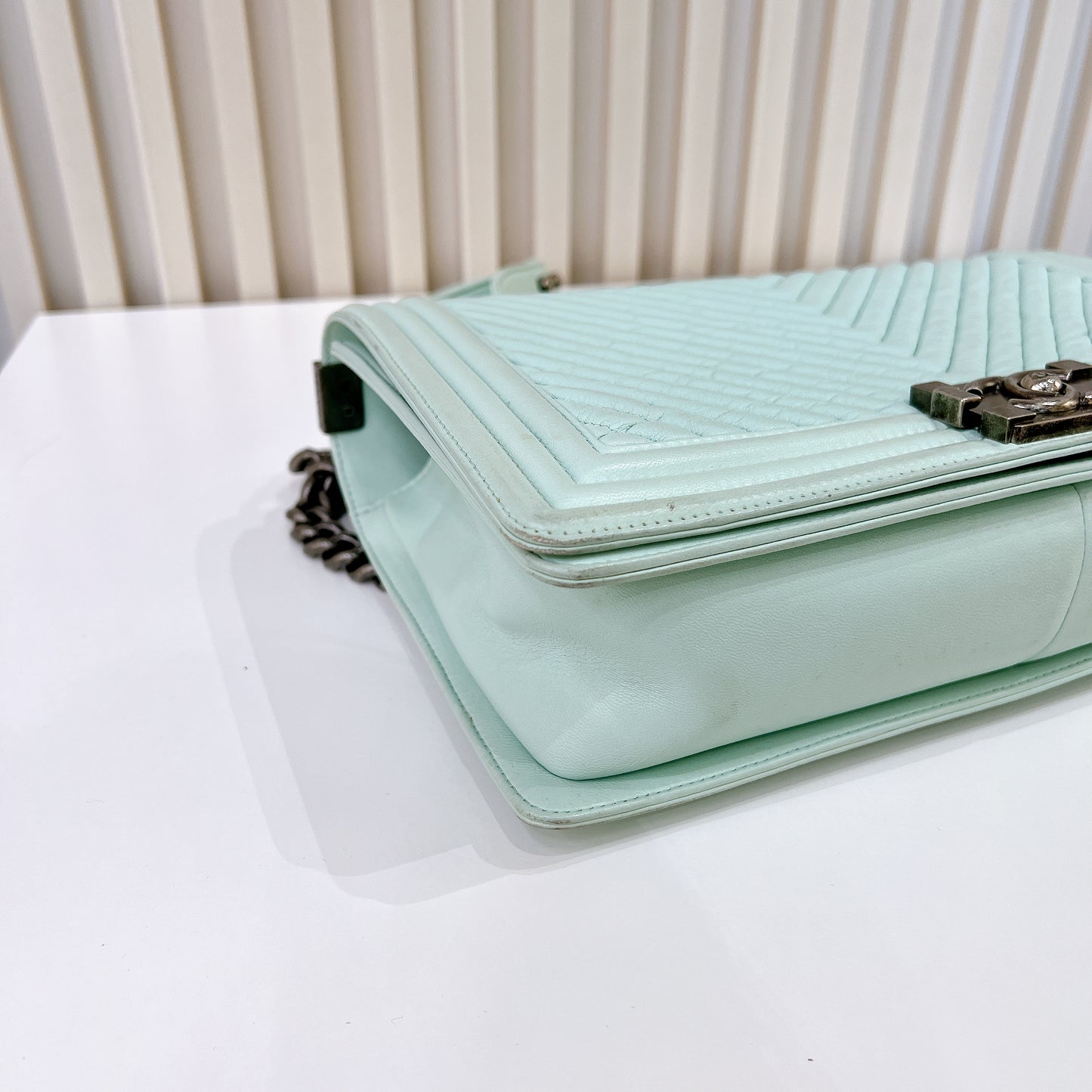 Chanel Boy New Medium In Mint Blue