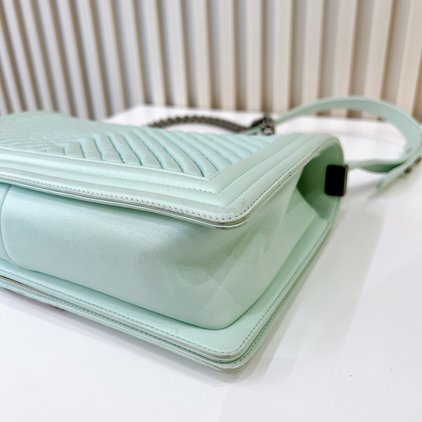 Chanel Boy New Medium In Mint Blue