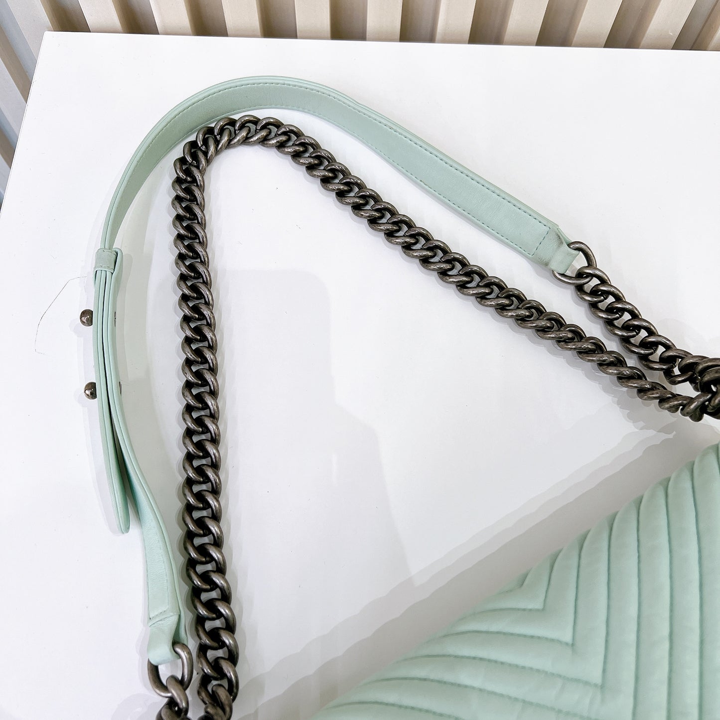 Chanel Boy New Medium In Mint Blue
