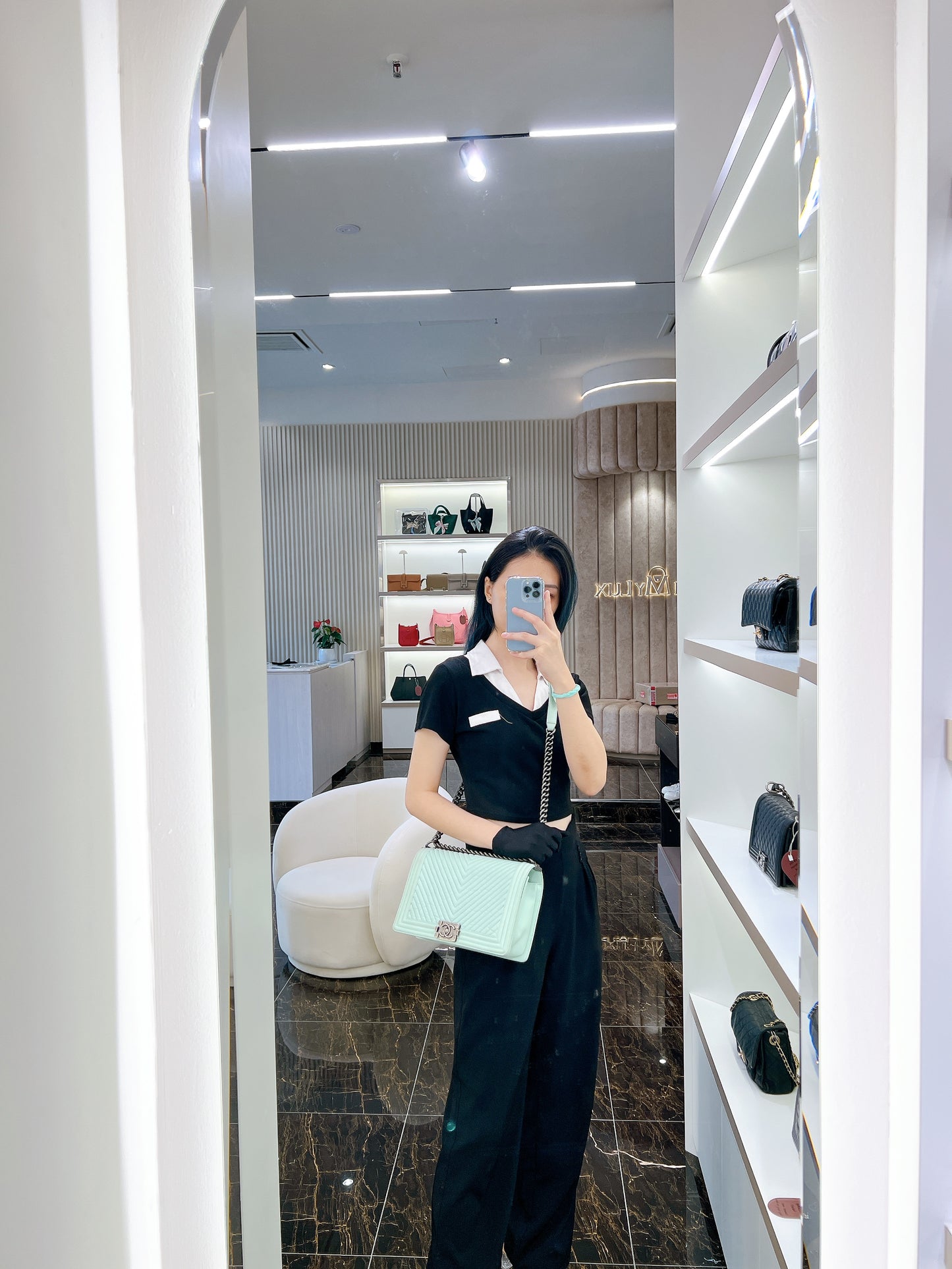 Chanel Boy New Medium In Mint Blue