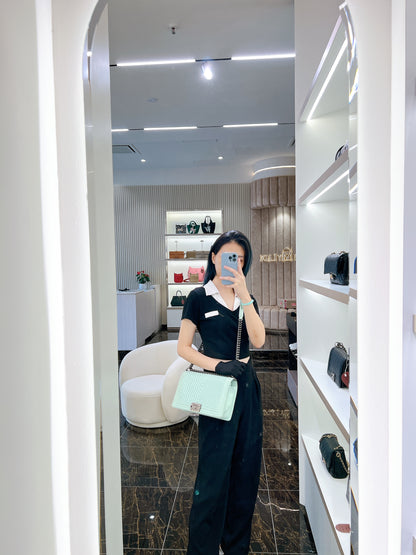 Chanel Boy New Medium In Mint Blue
