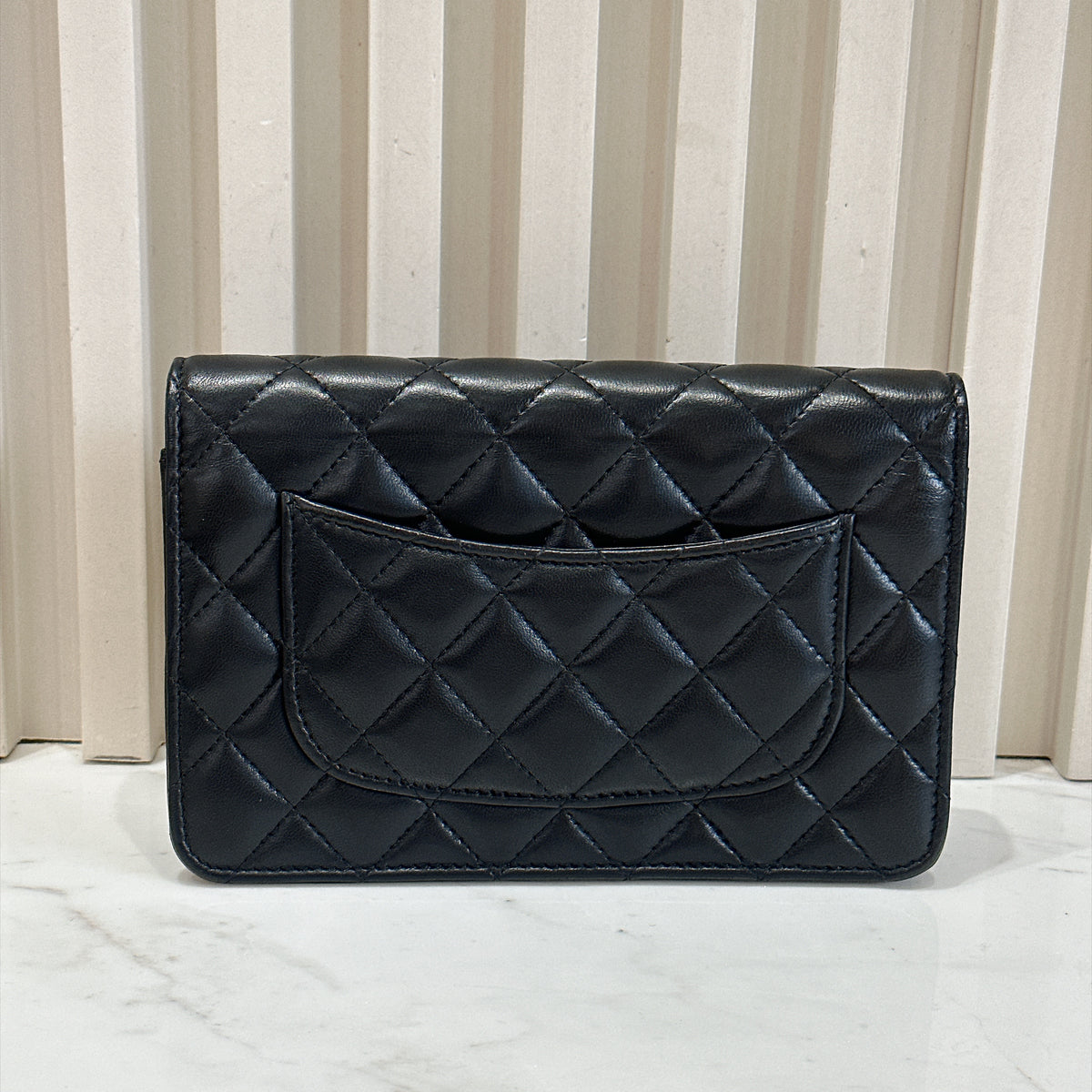 Chanel Turn Lock CC WOC Pearl Crush in Black GHW