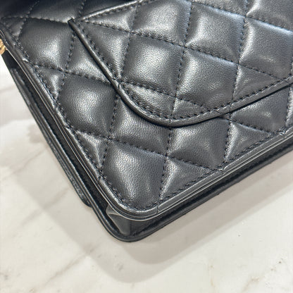 Chanel Turn Lock CC WOC Pearl Crush in Black GHW