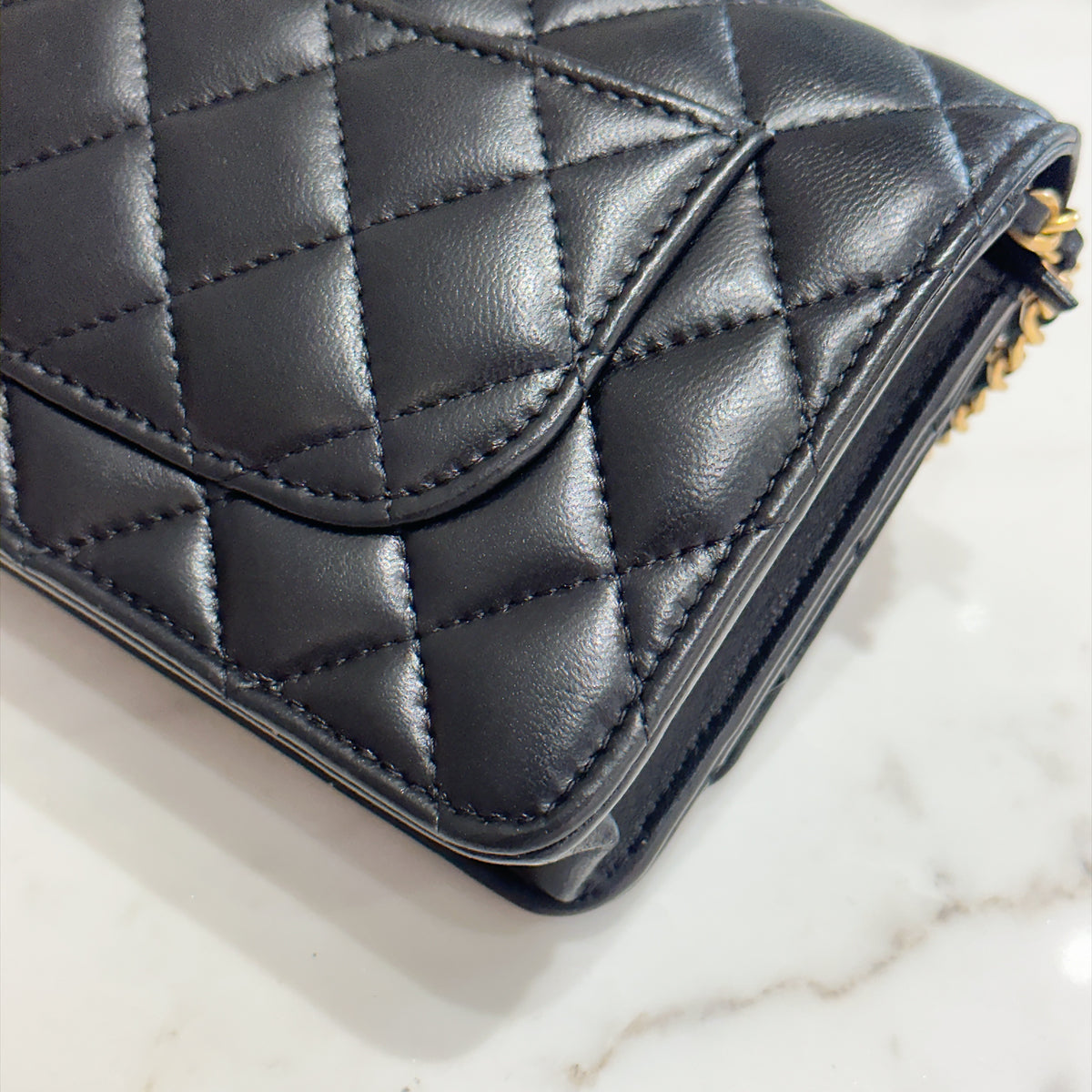 Chanel Turn Lock CC WOC Pearl Crush in Black GHW