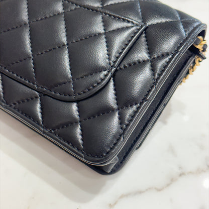 Chanel Turn Lock CC WOC Pearl Crush in Black GHW