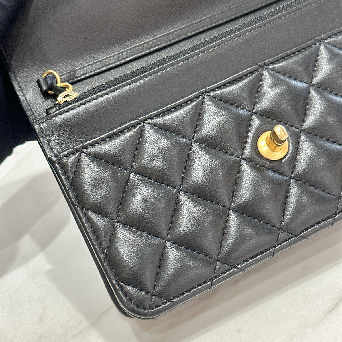 Chanel Turn Lock CC WOC Pearl Crush in Black GHW