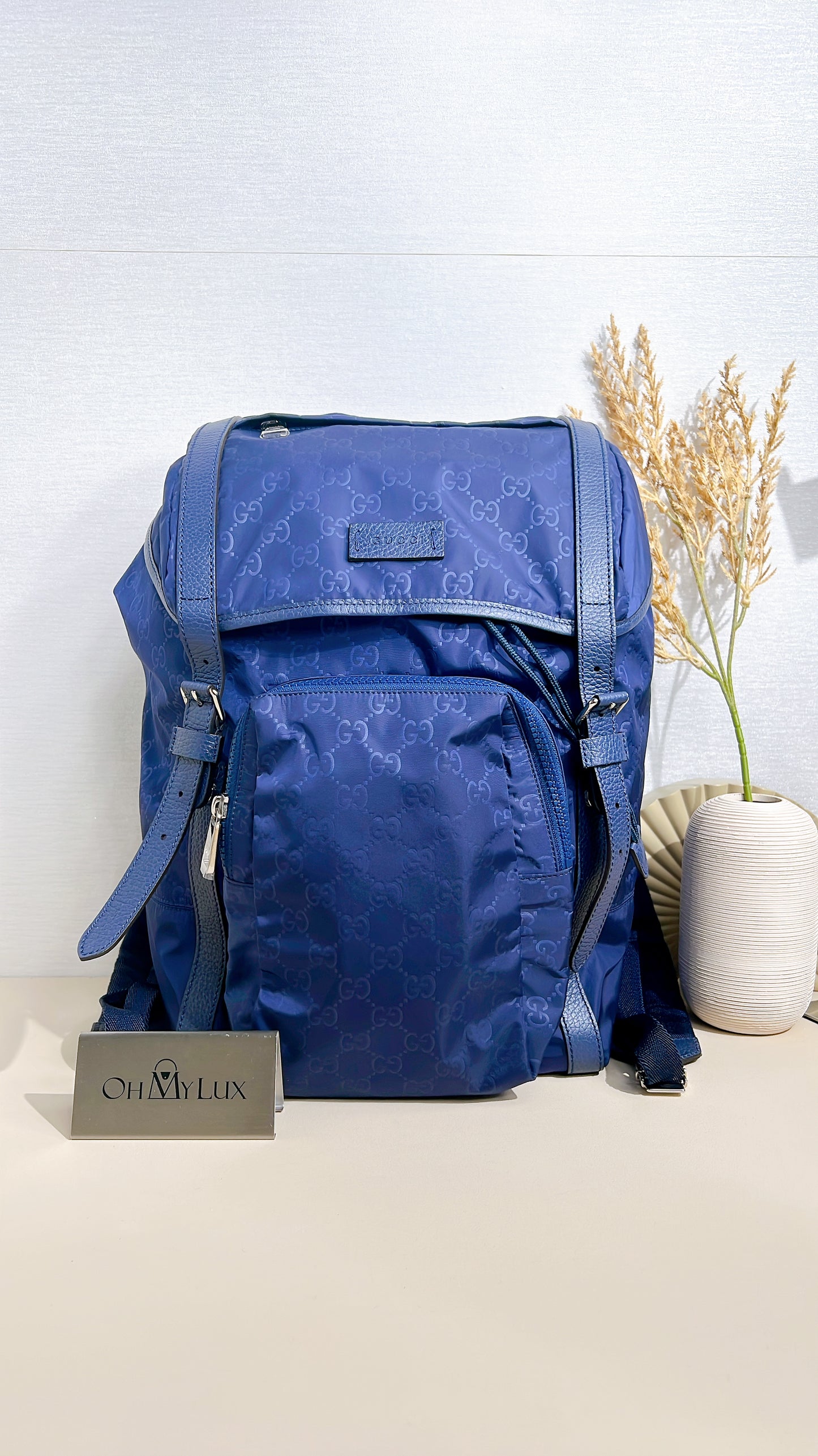 Gucci Monogram Nylon Backpack in Blue
