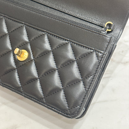 Chanel Turn Lock CC WOC Pearl Crush in Black GHW