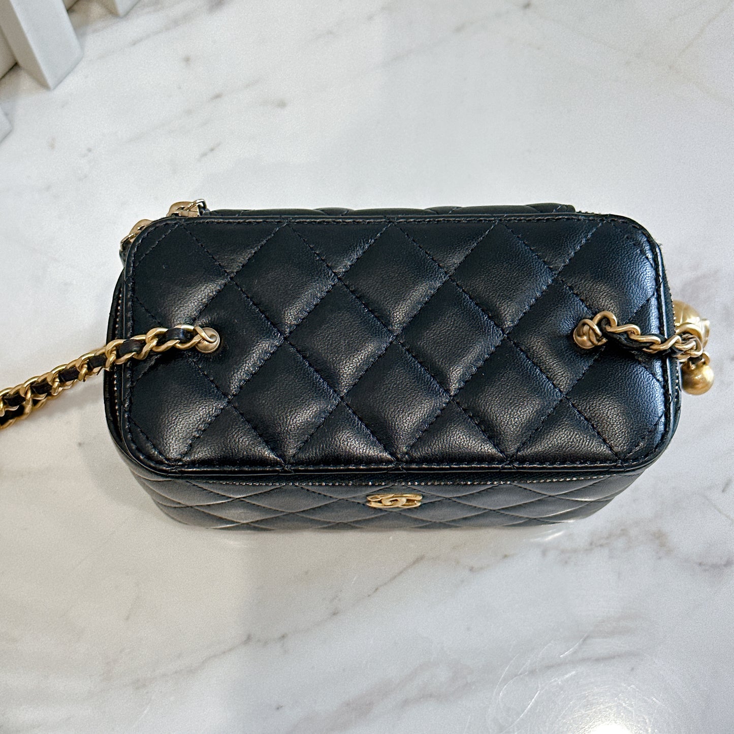 Chanel Vanity Case Black With Pearl Crush