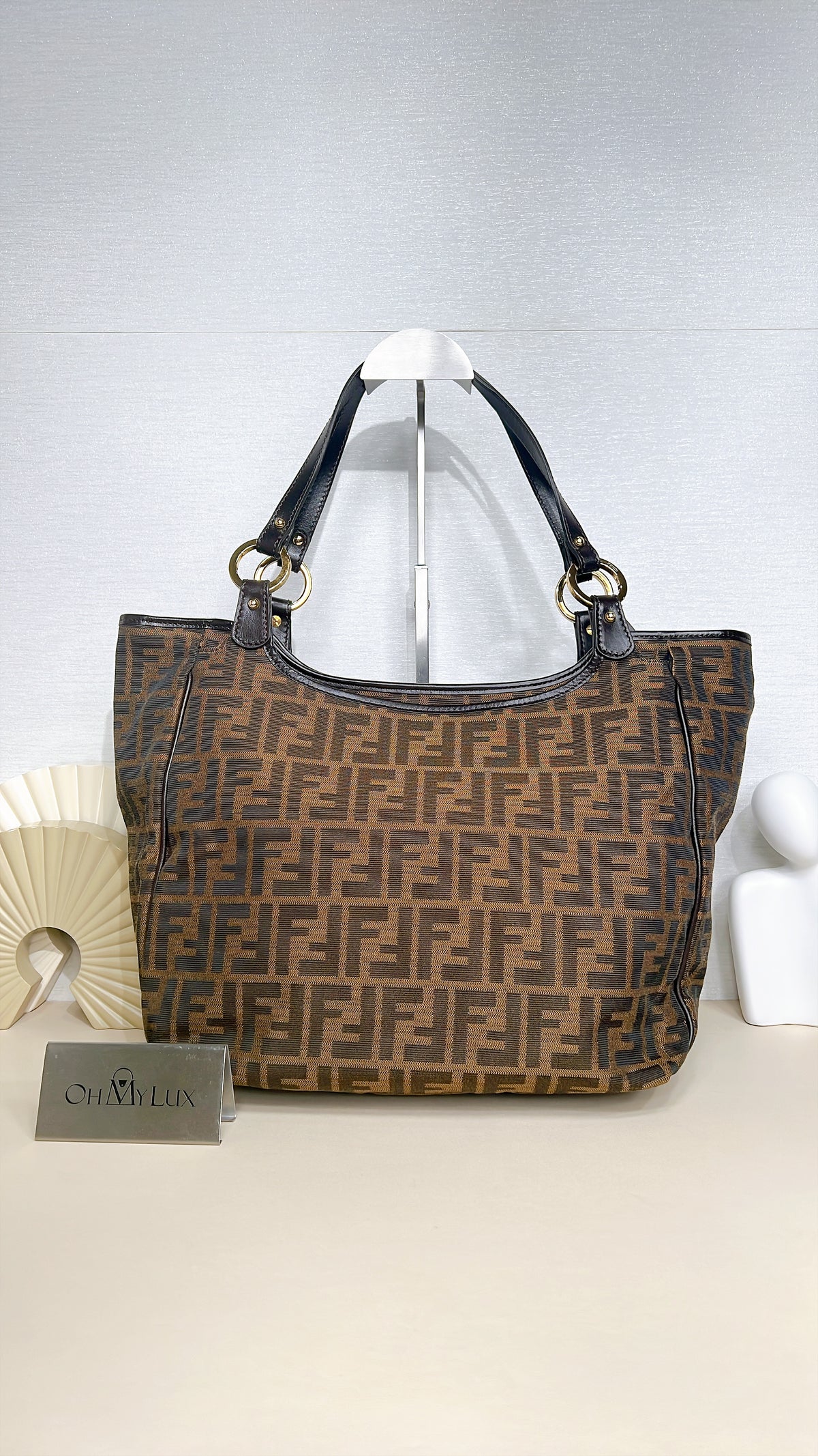 Fendi Zucca Print Canvas and Leather Tote / Chef Bag